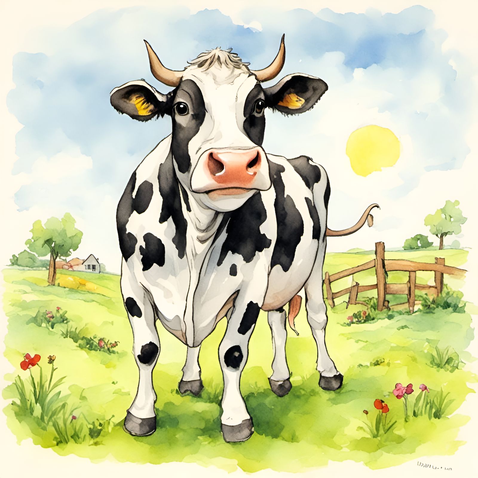 Cow in Storybook Illustration Style