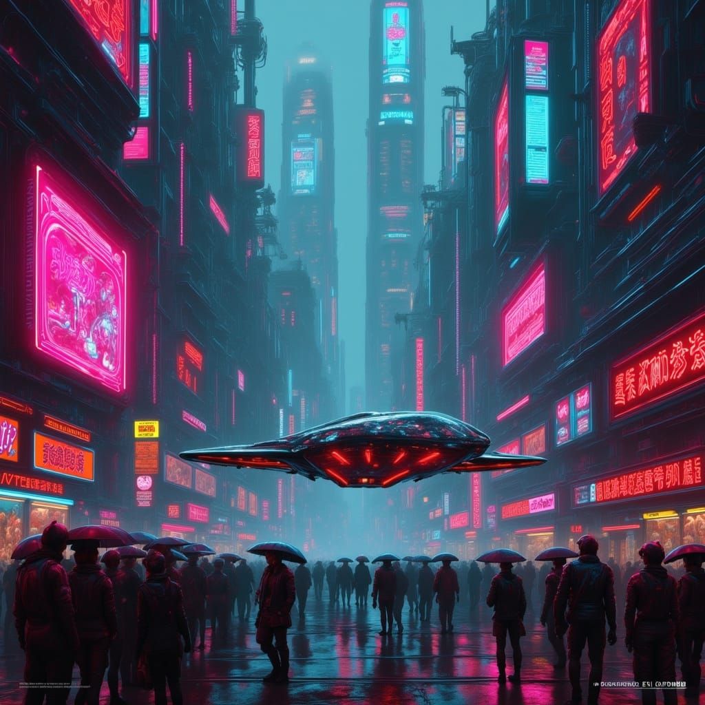 Cyberpunk Mega City Canyon in Neon Rain