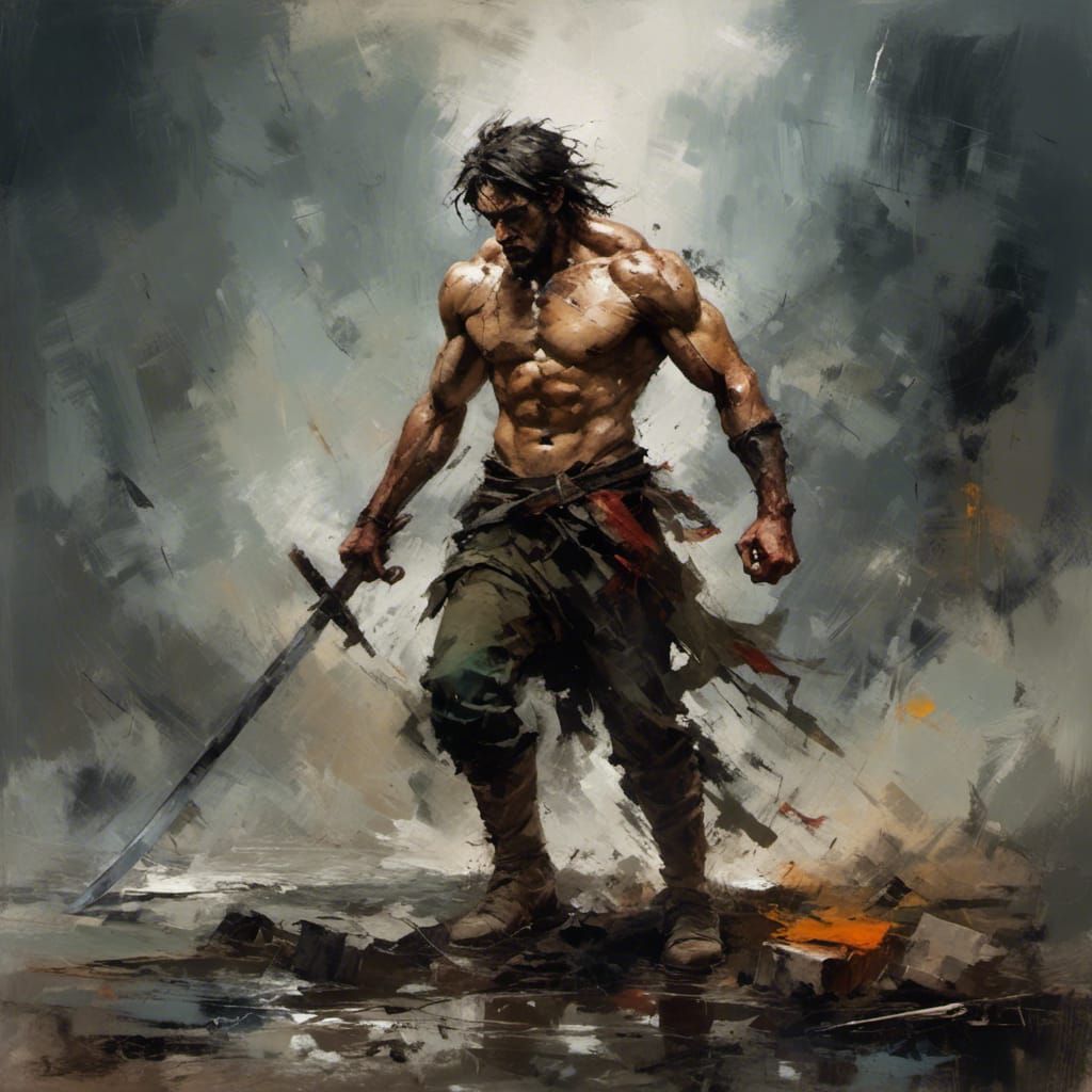 Cinematic Digital Painting of a Ready Warrior