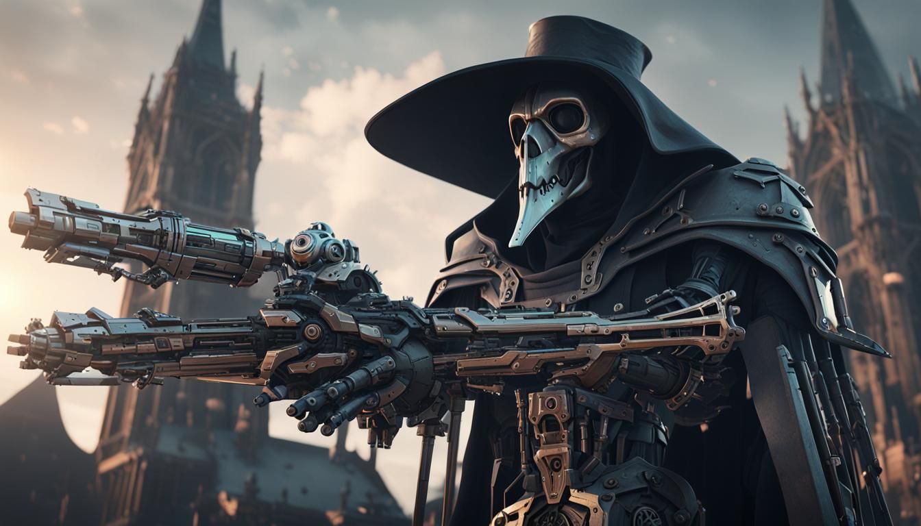 Grim Reaper Plague Doctor Mech in Sci-Fi Style