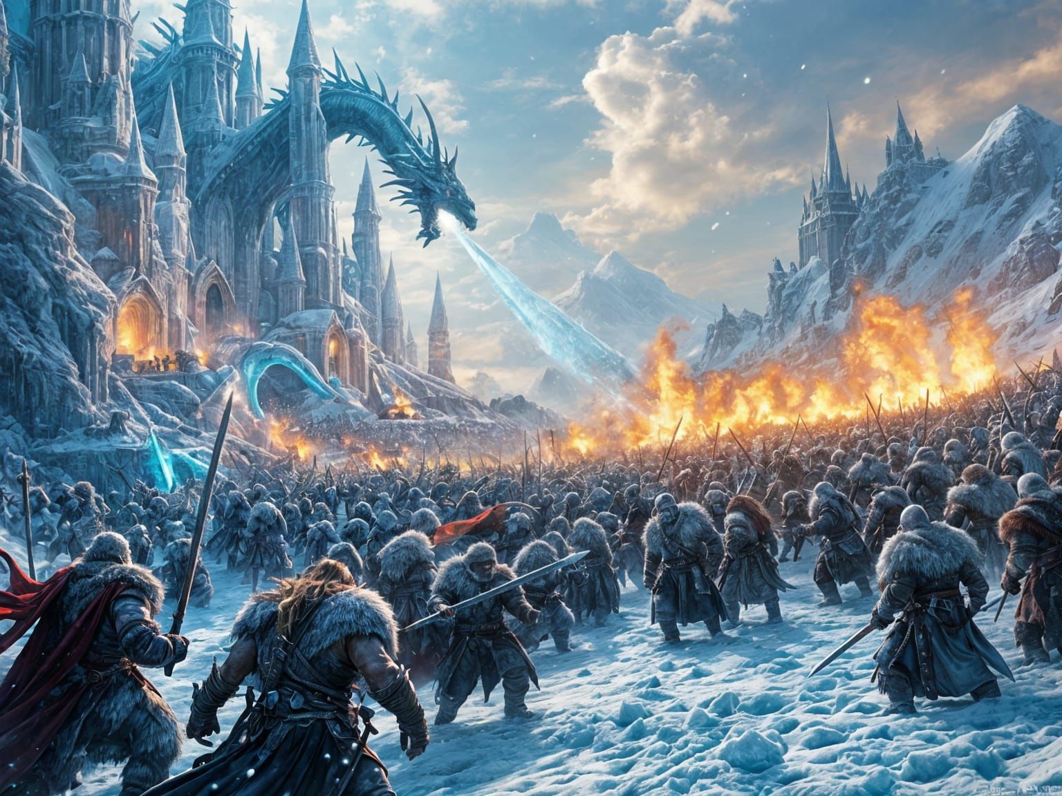 Epic Battle Between Snow Orcs and Ice Queen's Army
