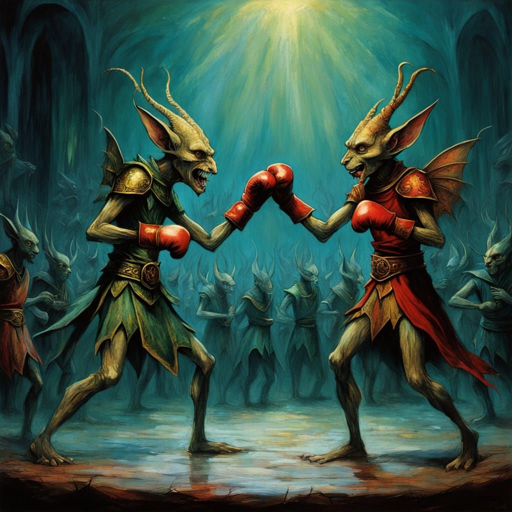 Elves Engage in Epic Boxing Match in Smoky Arena