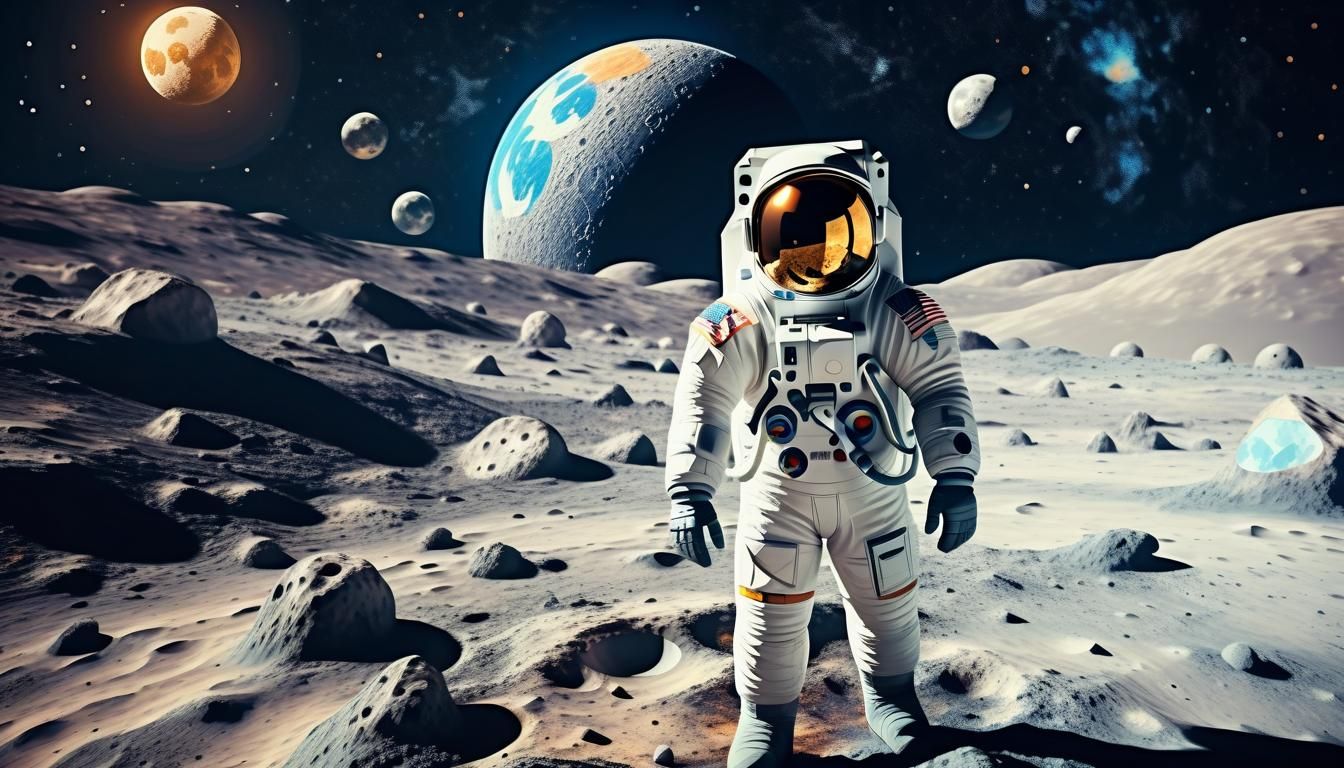 Astronaut on Moon in Low-Poly Retro Style