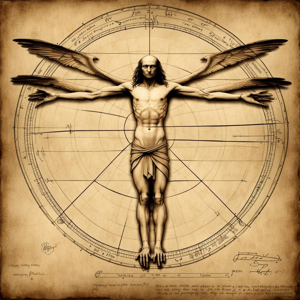 Vitruvian Harpy on Papyrus: Sepia Toned Art