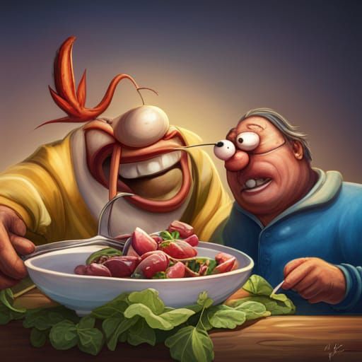 Hyperrealistic Ren and Stimpy Eating Salad