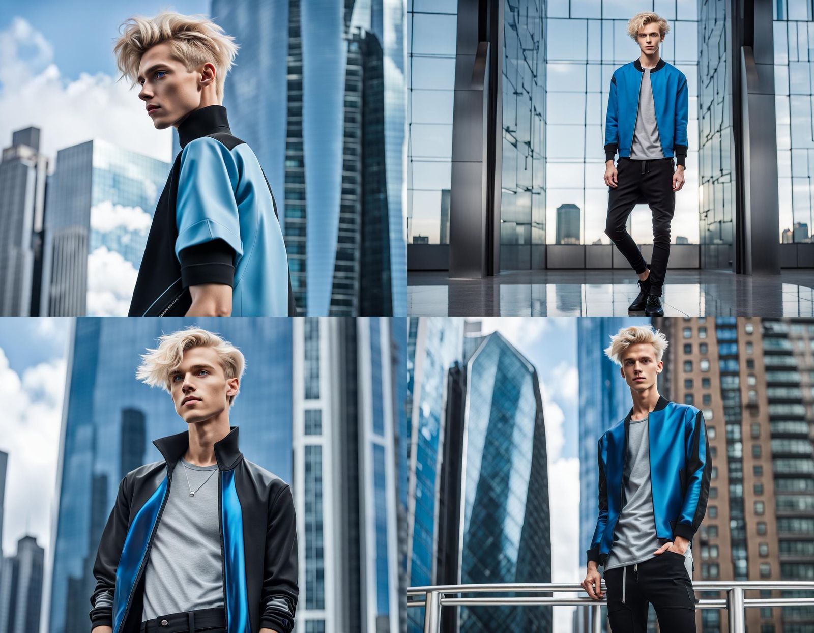 Androgynous Man in Futuristic Cityscape