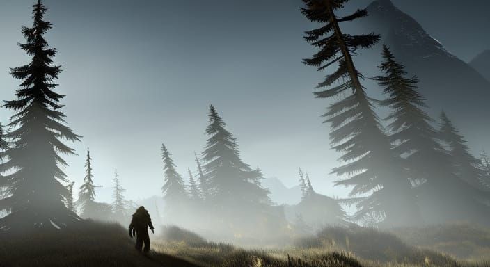 Sasquatch in Dark Fantasy Landscape by Rutkowski