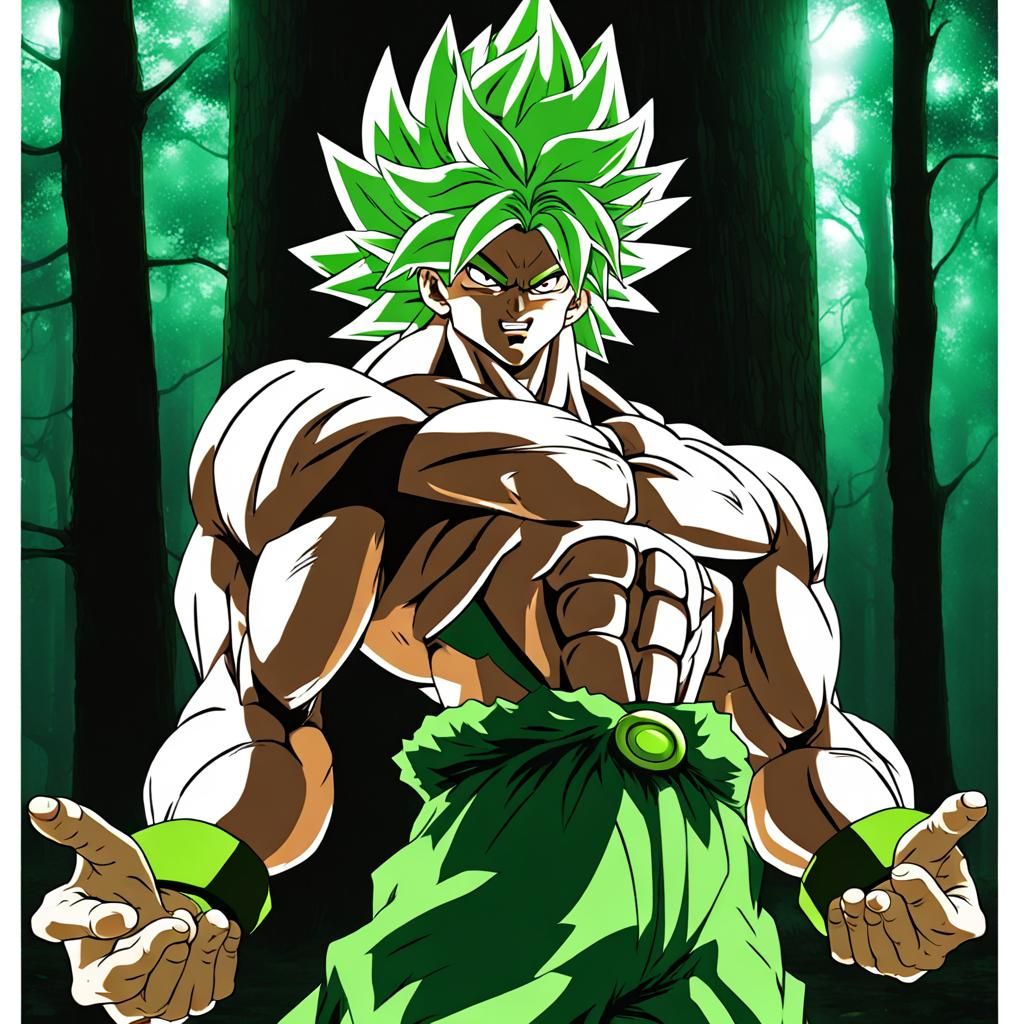 Broly Engulfed in Green Energy Anime Art