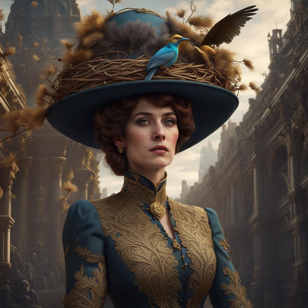 Gilded Age Woman with Bird's Nest Hat