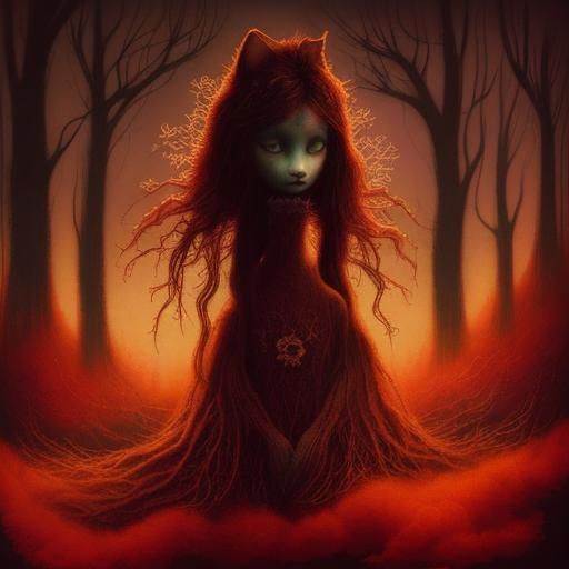 Dreamlike Woman-Cat in Art Brut Style