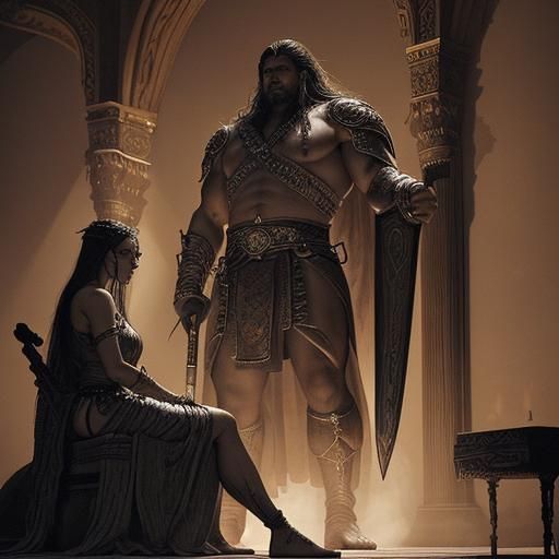 Imposing Ruler on Obsidian Throne with Sword