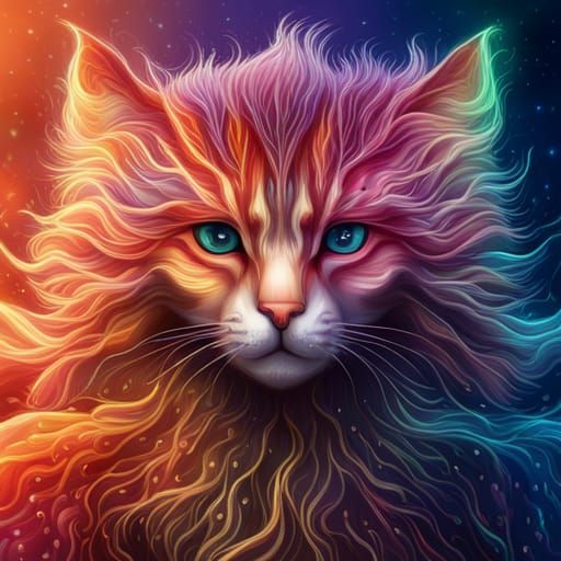 Rainbow Cat: Mythical Creature in Detailed Digital Art