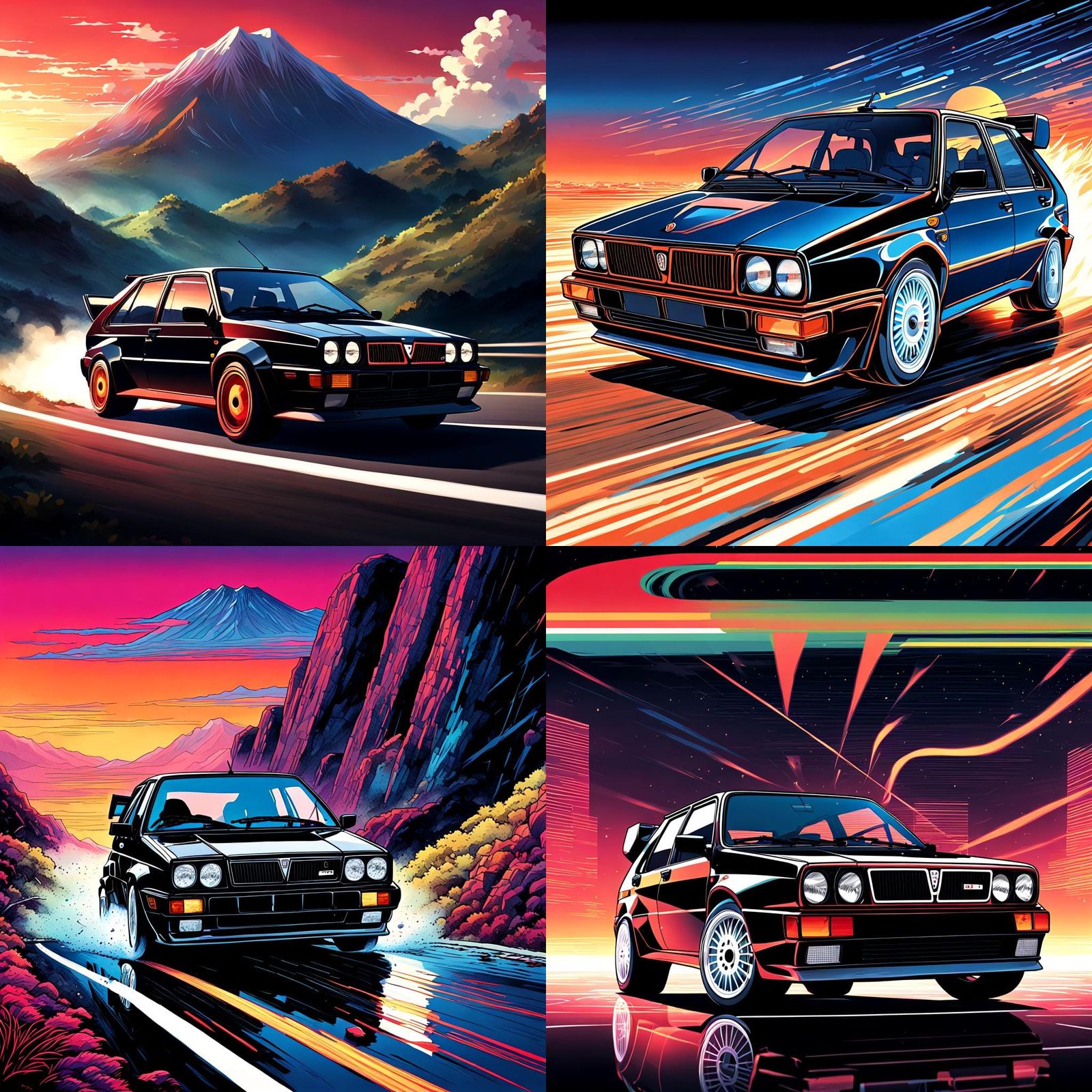 Black Lancia Delta Integrale in Anime Style
