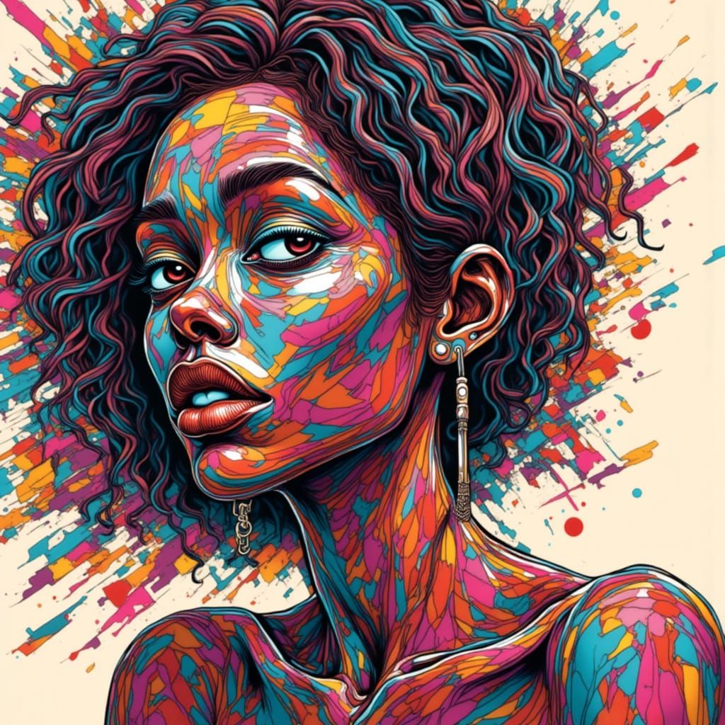 Surreal Comic Portrait with Angular Line Art