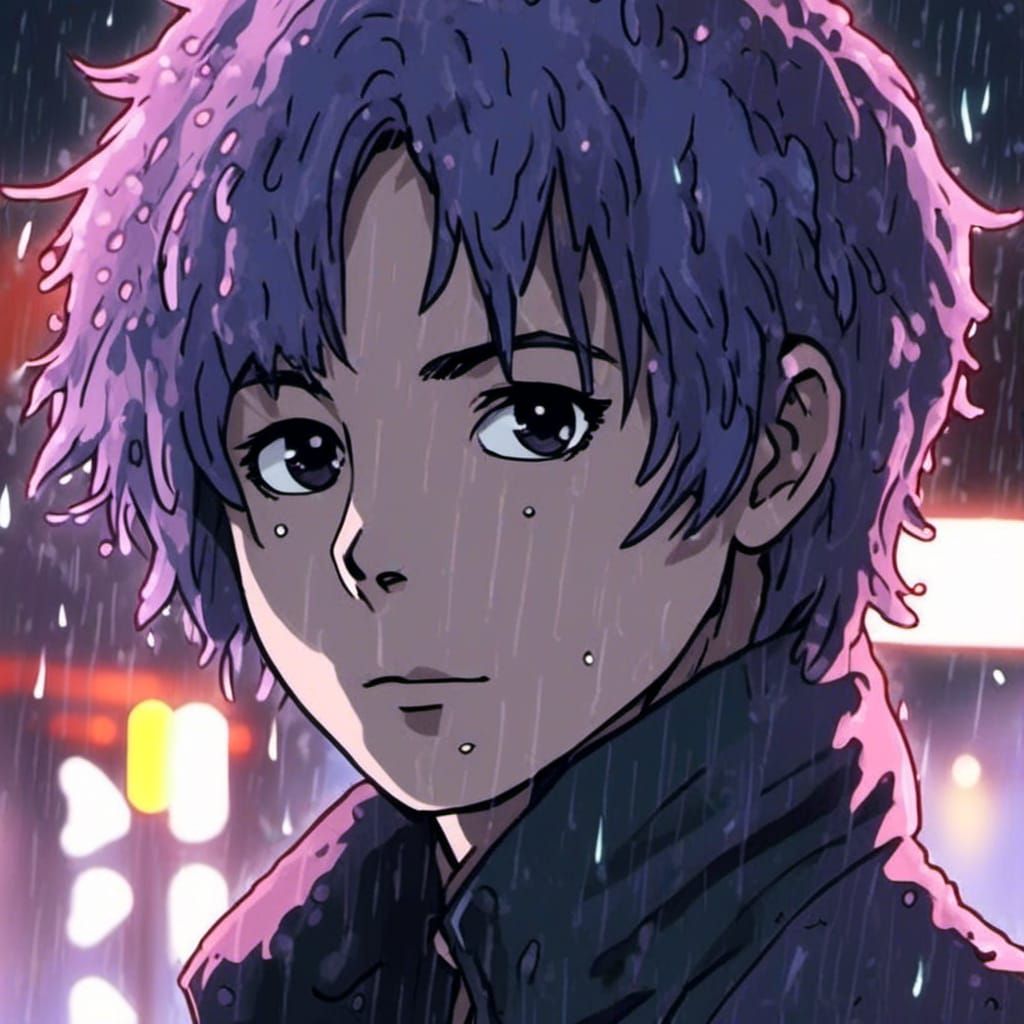 Anime Girl Walking in Rainy Neon Streets