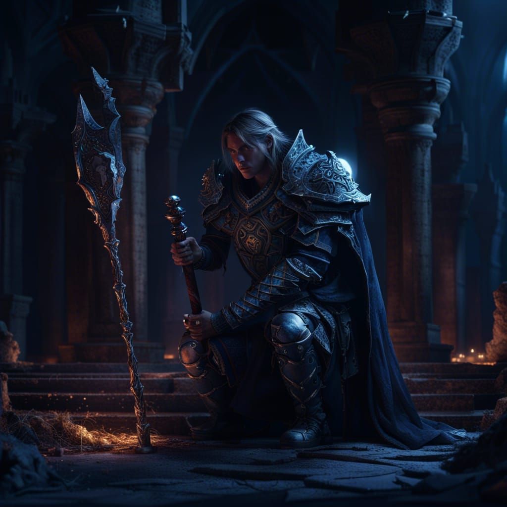 Dark Paladin Kneeling in Moonlight: Matte Painting