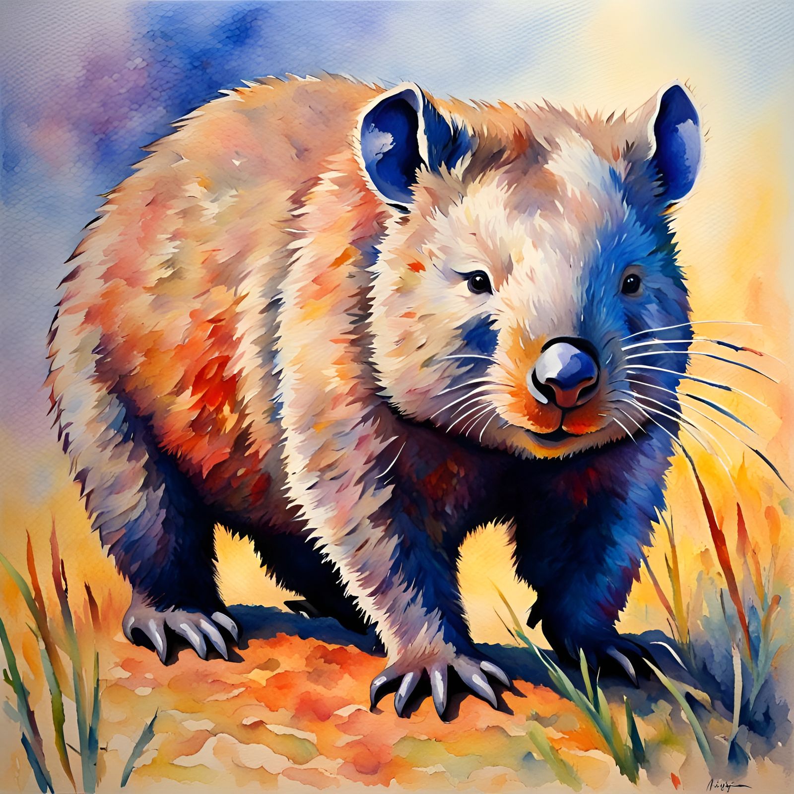 Wombat in Neo-Impressionist Watercolour Style