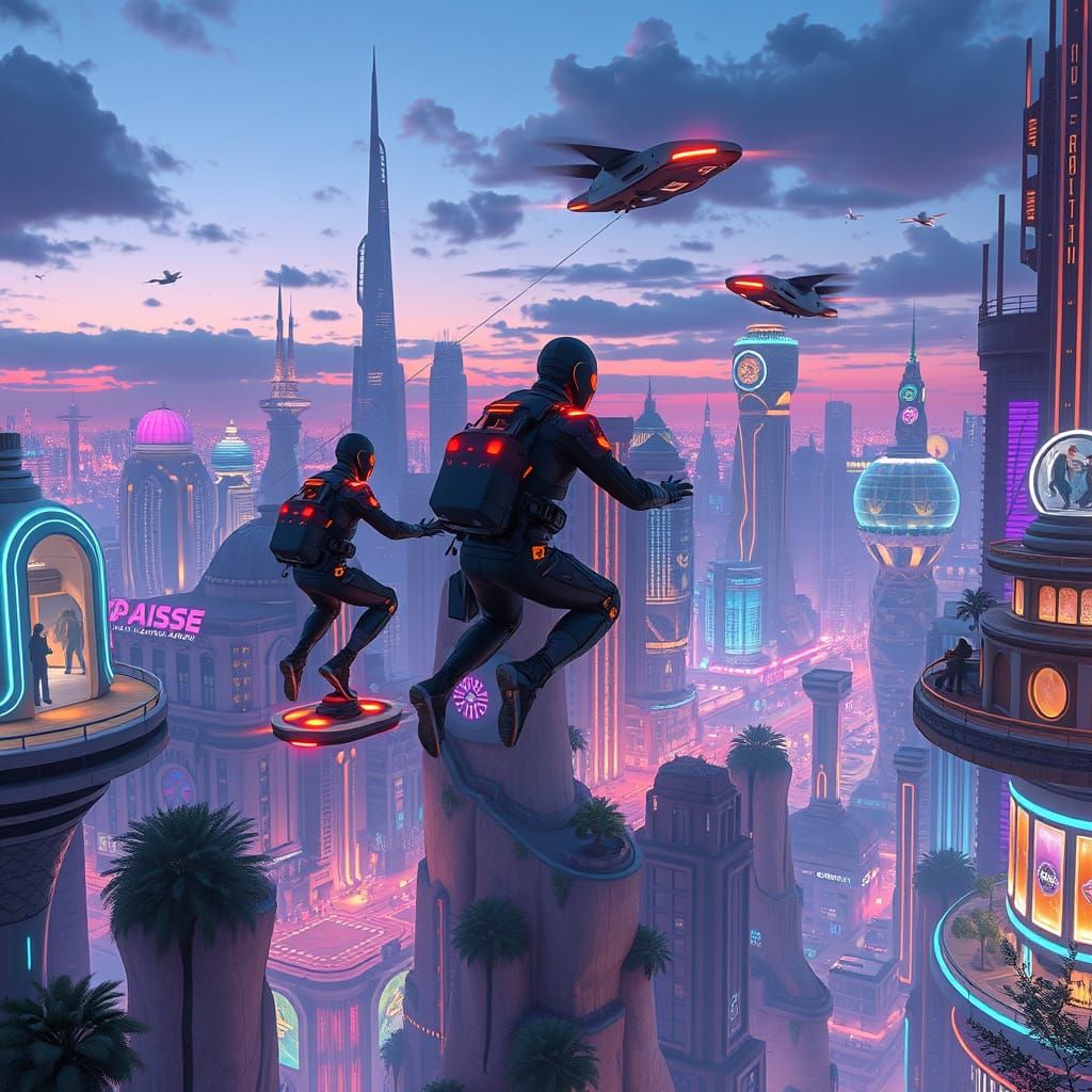 Utopian Futuristic Cityscape with Anti-Gravity Technology