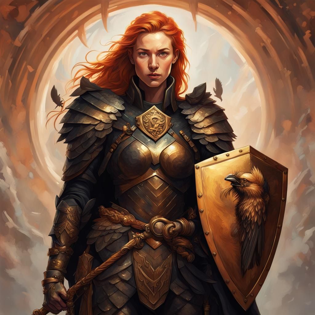 Ginger Warrior with Raven Shield in Splash Art