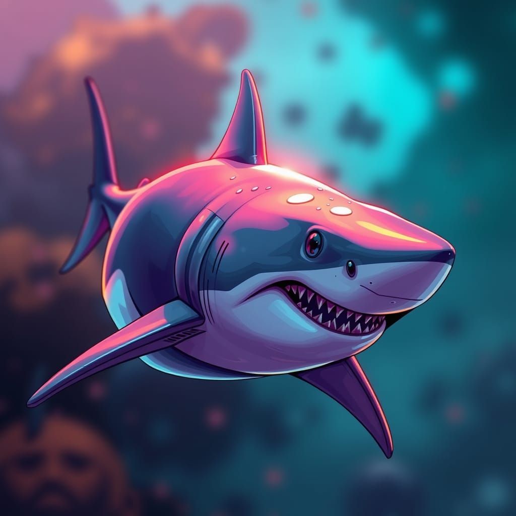 Sultry Shark in Electric Blues and Radiant Oranges