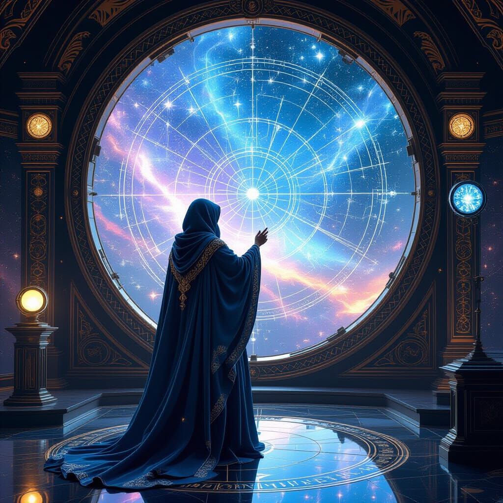 Celestial Cartographer in Crystal Observatory, Art Nouveau