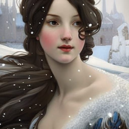 Medieval Maiden in Winter, Pre-Raphaelite Style