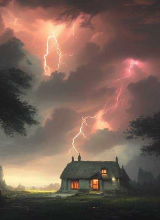 Cottage Under a Stormy Sky: Fantasy Concept Art