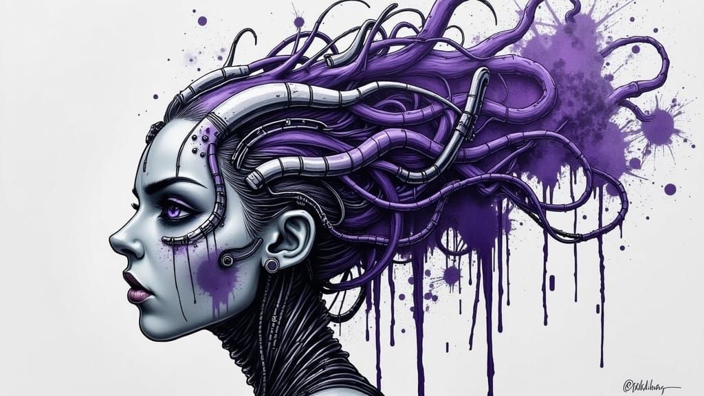 Cyborg Woman with Algebra Tattoos in Giger Style