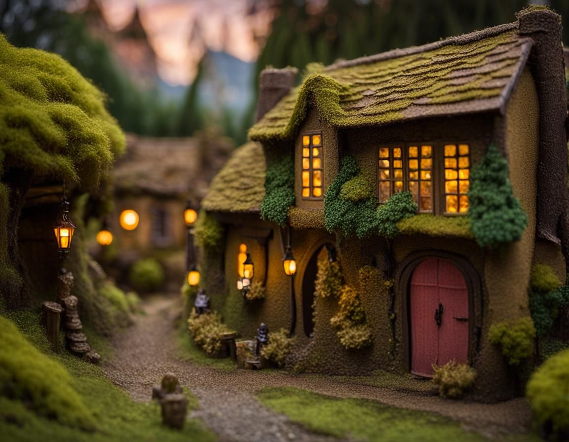 Quaint Vinous Village: Anthropomorphic Vines Diorama