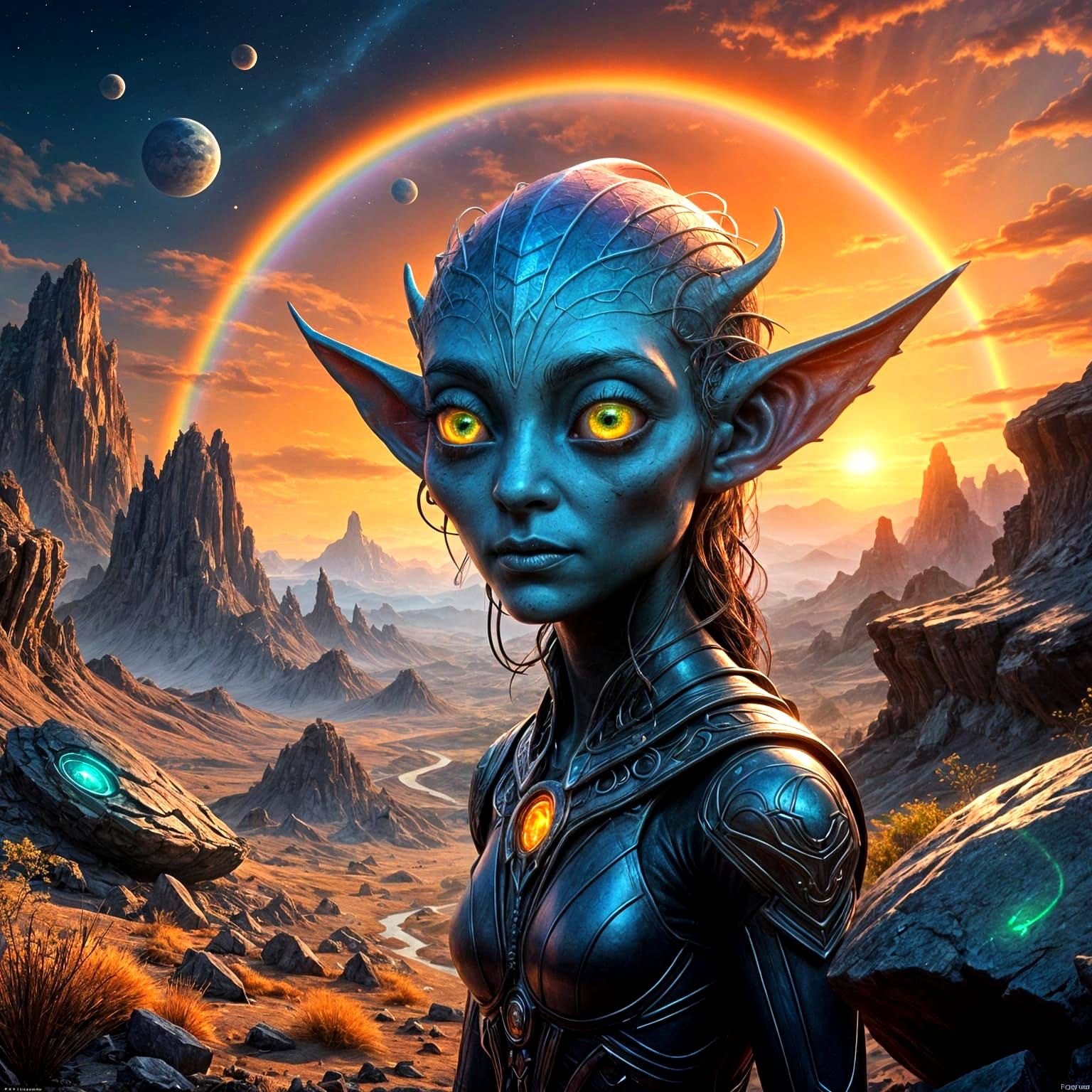 Ethereal Fantasy Being in a Dazzling Planet Landscape