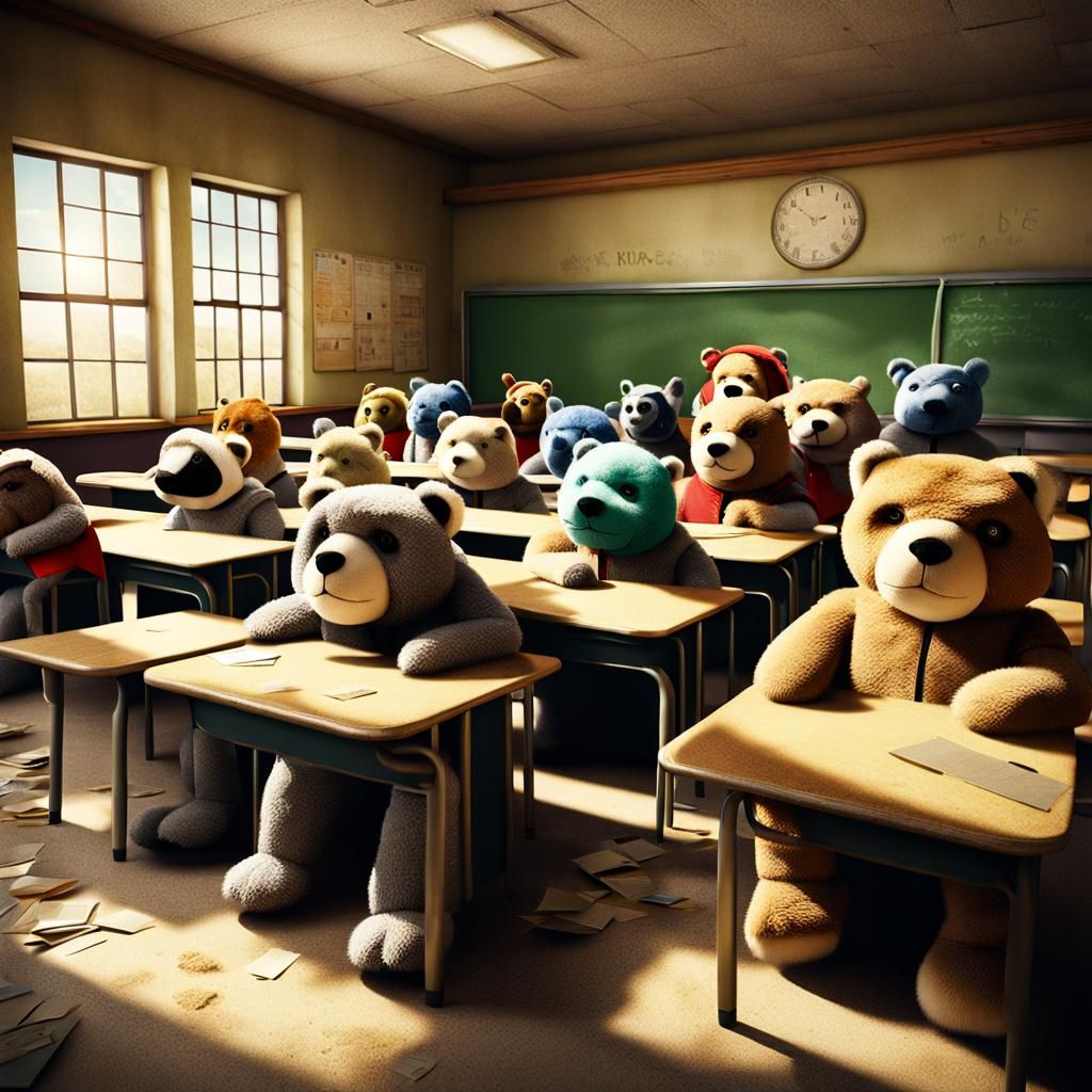 Abandoned Classroom of Animal Students: Vintage Photography