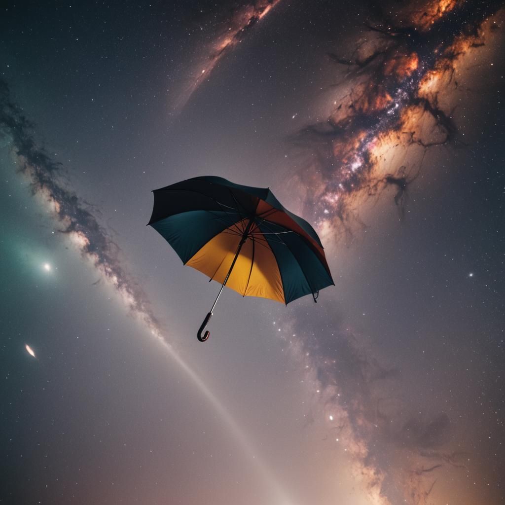 Umbrella Tumbling in Space: Cinematic Film Still