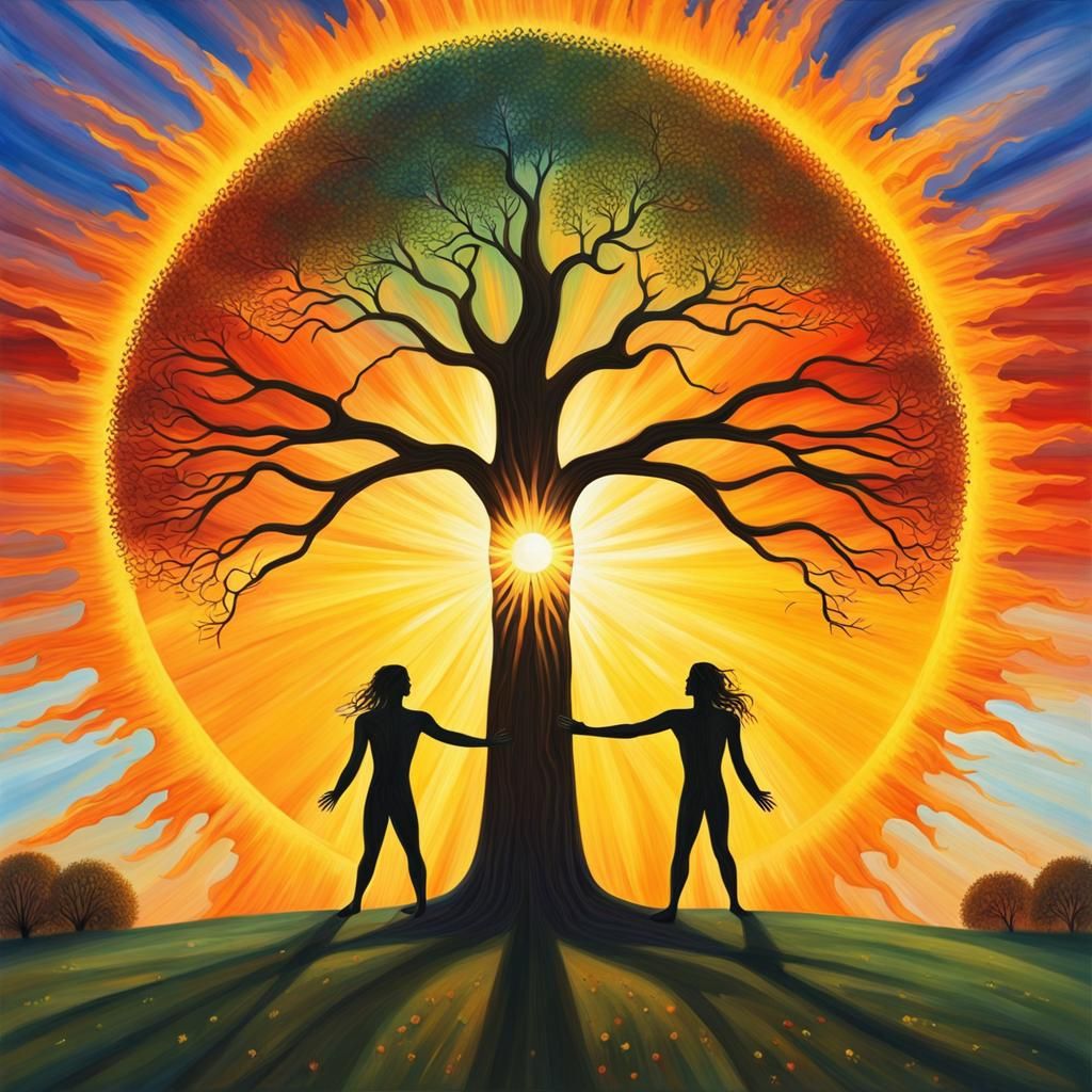 a tree with the sun in the background