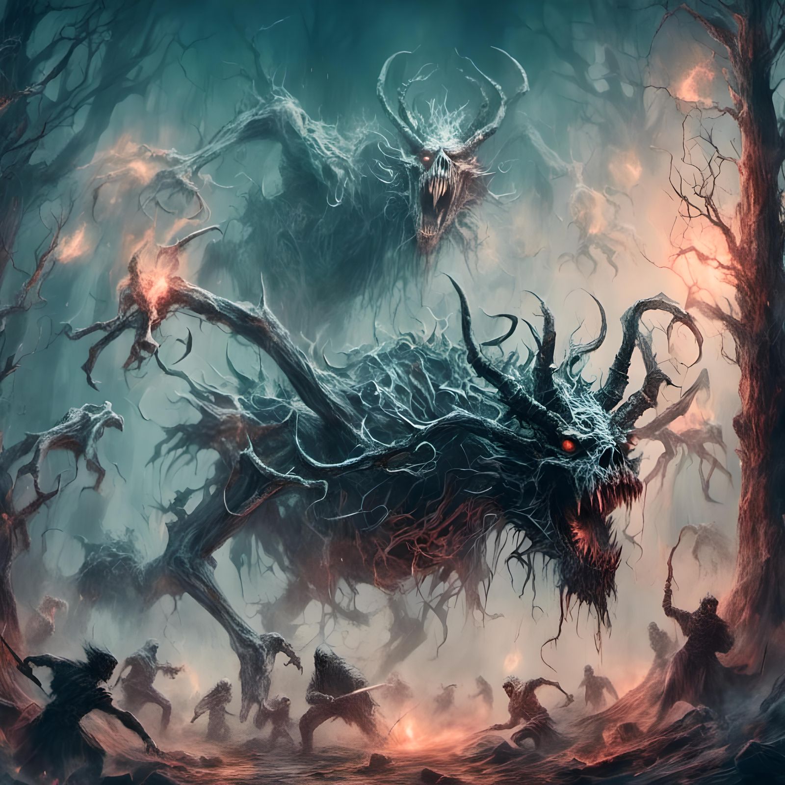 Figures Fleeing from Dream Monsters