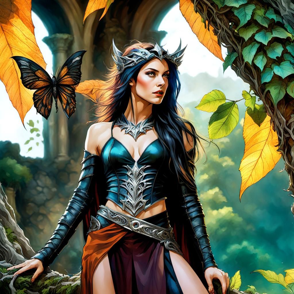 Dark Sorceress with Faerie Wings in 80s Fantasy Style
