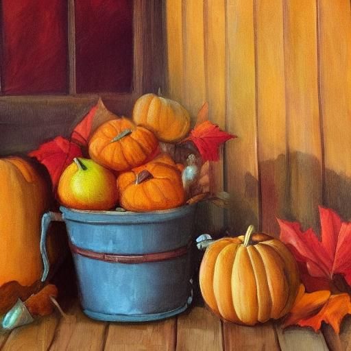 Autumn Still Life: Jack-o'-Lantern Bucket in Oil