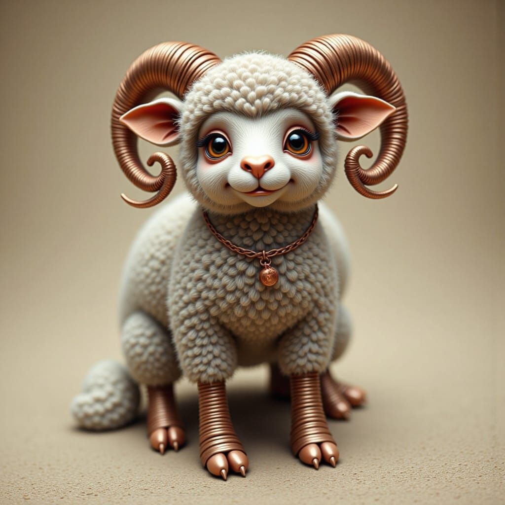 Delicate Copper Wire Sheep Sculpture in Whimsical Style