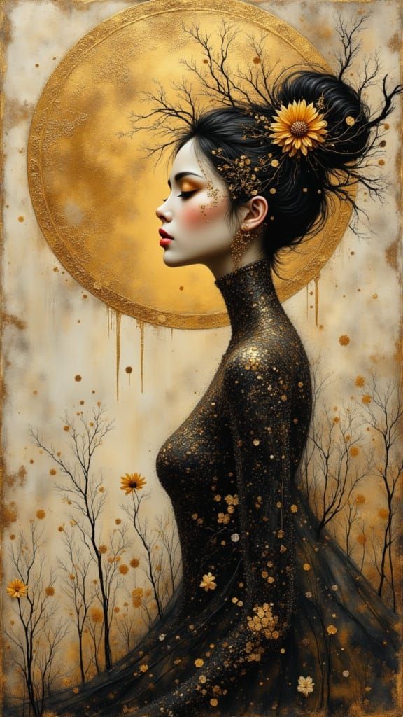 Ethereal Surrealism: Woman Under Lunar Glow