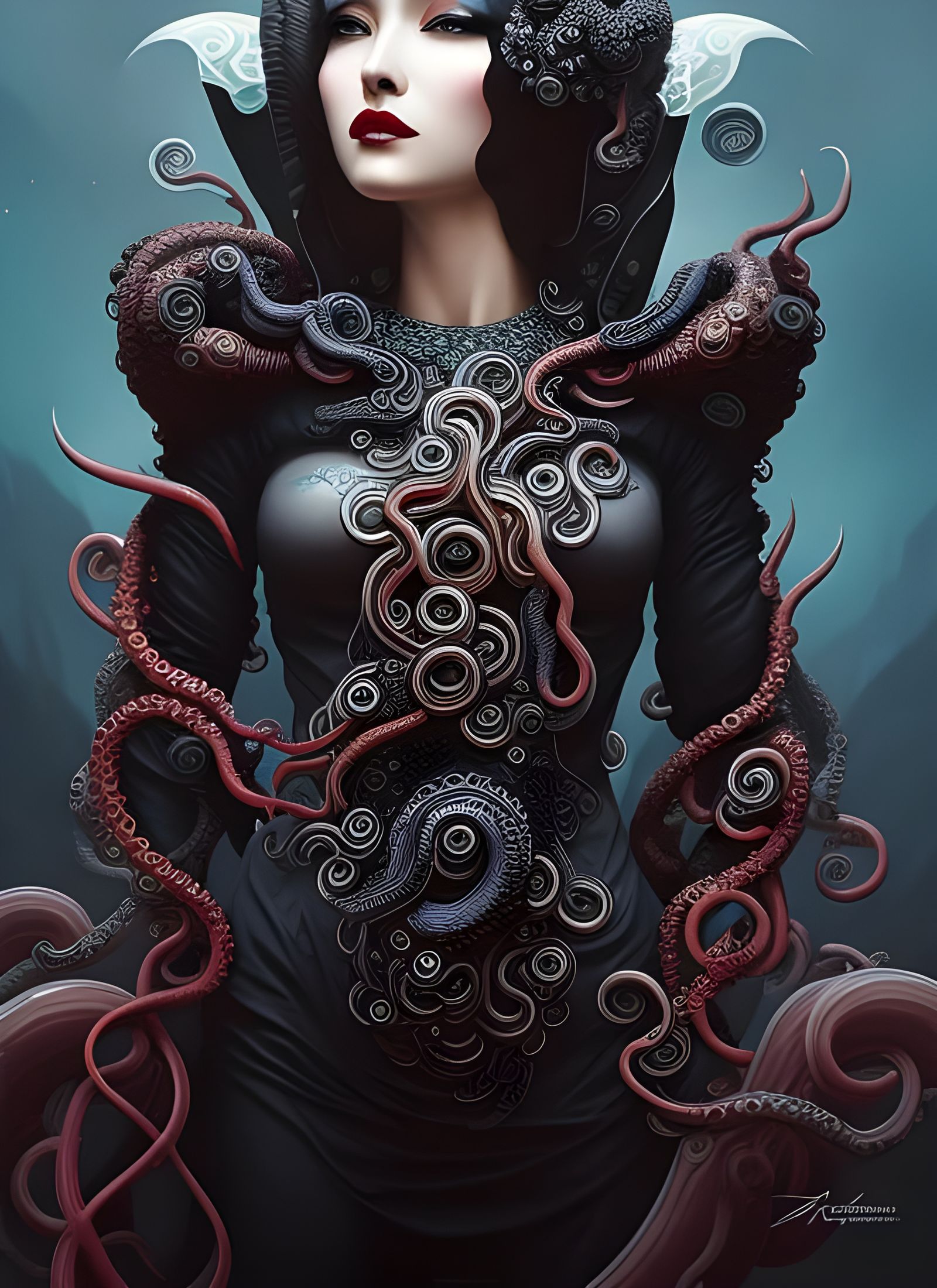 Eldritch Biohazard Woman Portrait in Polygon Art Style