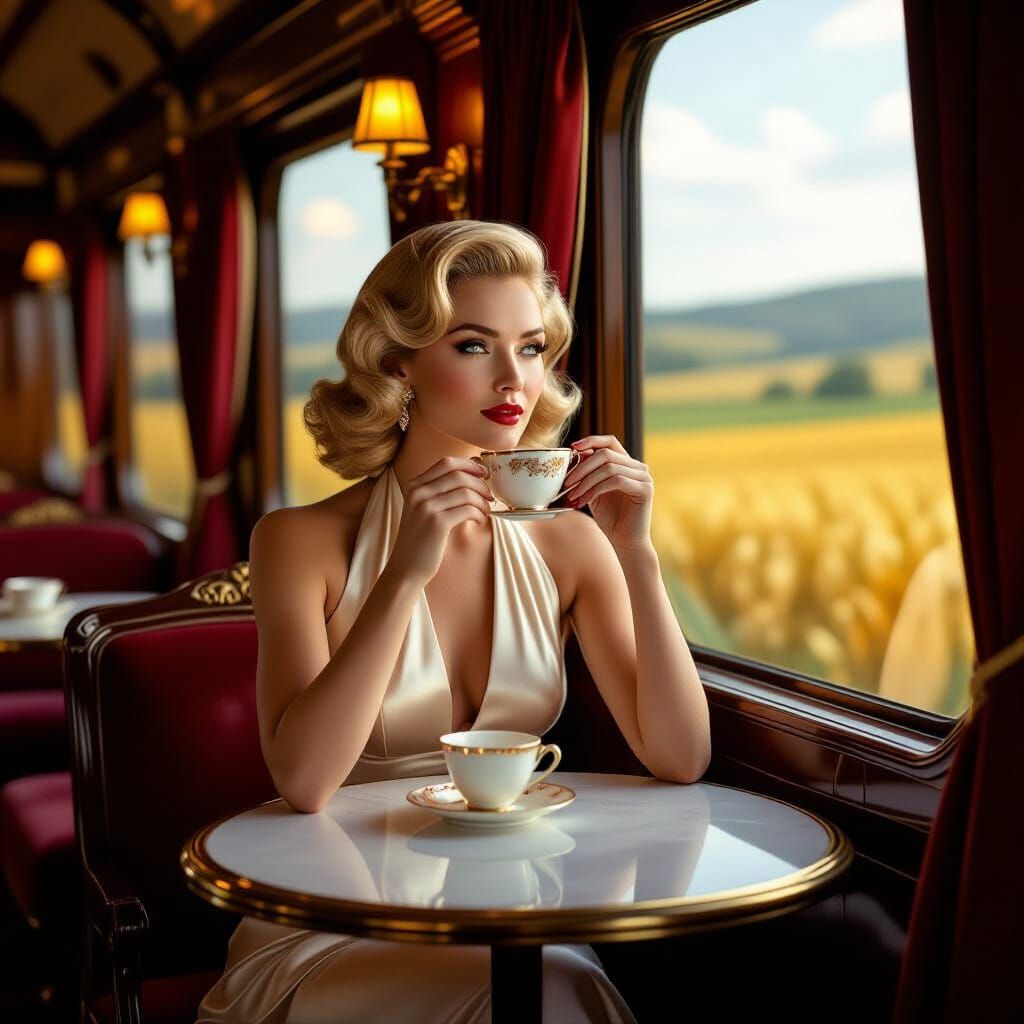 Glamorous Woman on the Orient Express in Cinematic Style