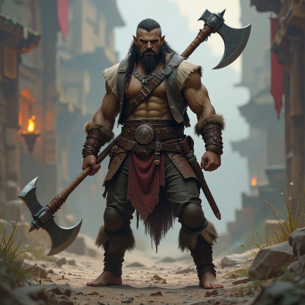 Half-Orc Barbarian in Detailed Matte Painting Style