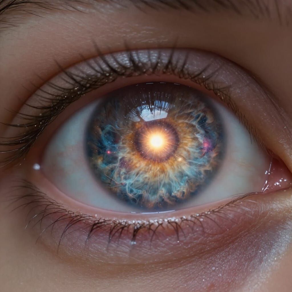 Cosmic Eye Reflecting Universe in Surreal Sci-Fi Art