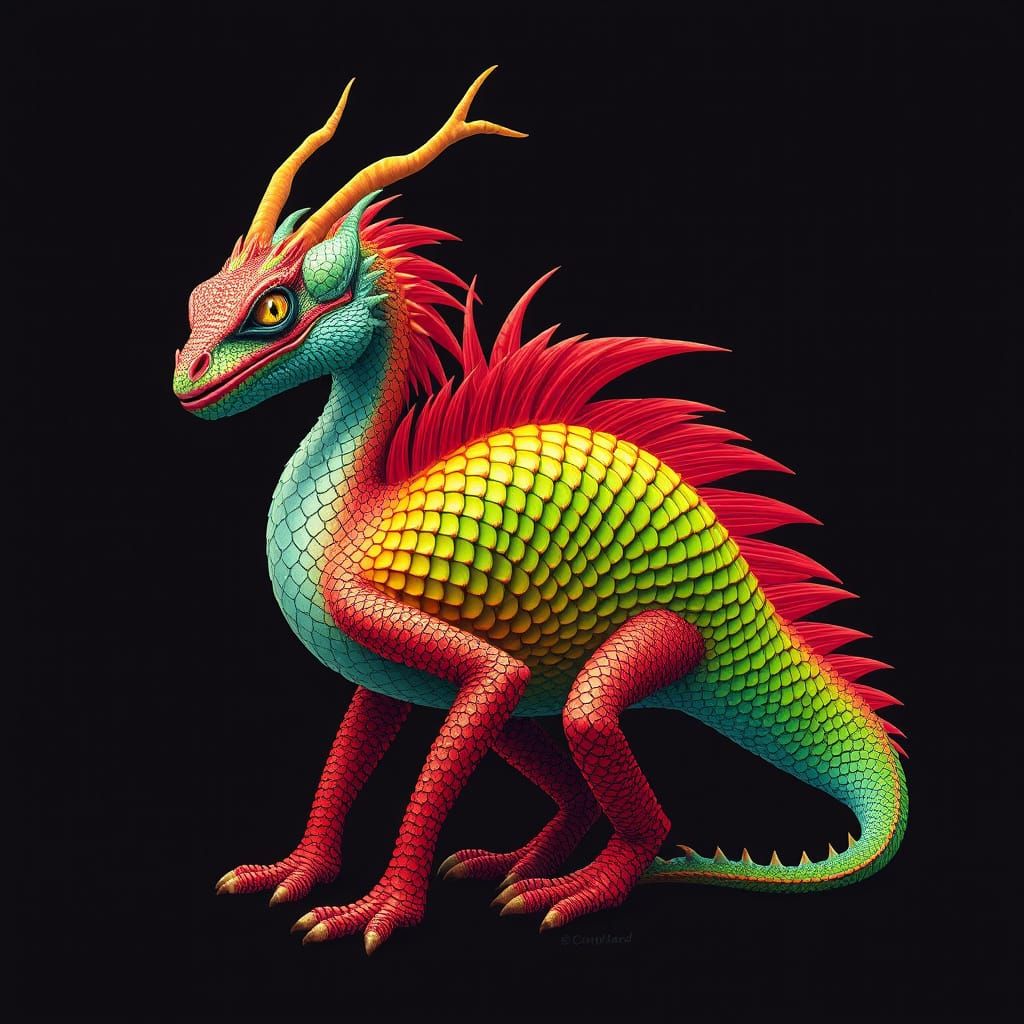 Vibrant Tropical Rambutan-Dragon in Biomechanical Style