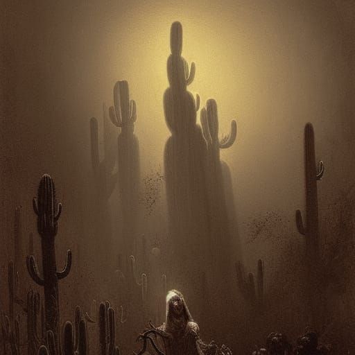 Horrific Cactus Illustration in Doré Rutkowski Style