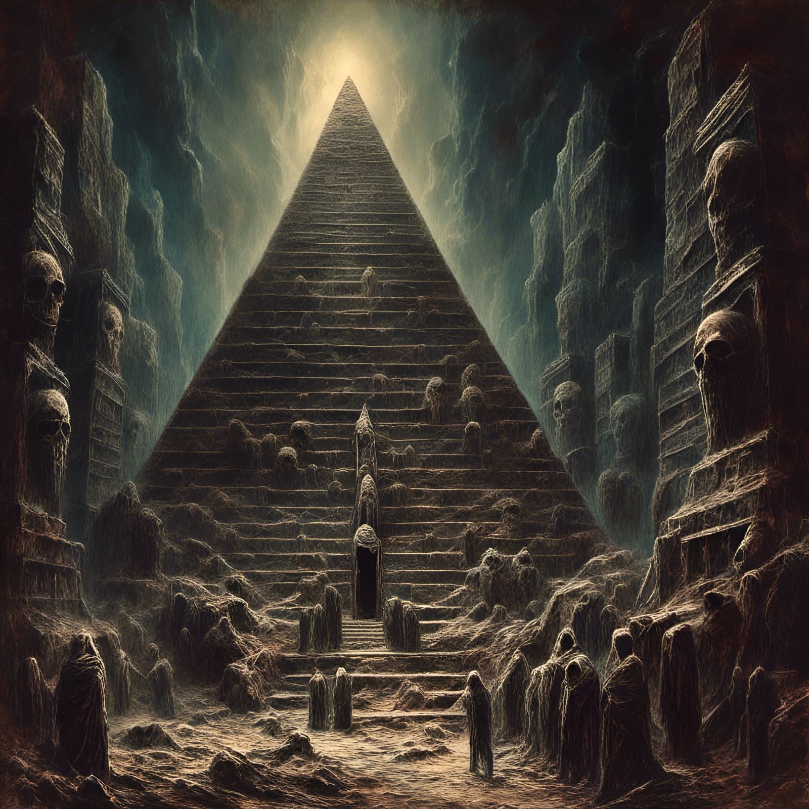 Creepy Mummy Hiding in Dark Pyramid Sarcophagus