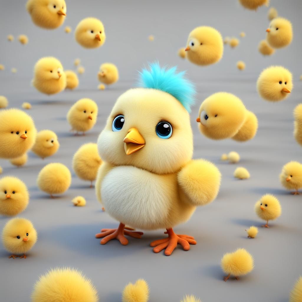 Adorable Fluffy Chick 3D Character