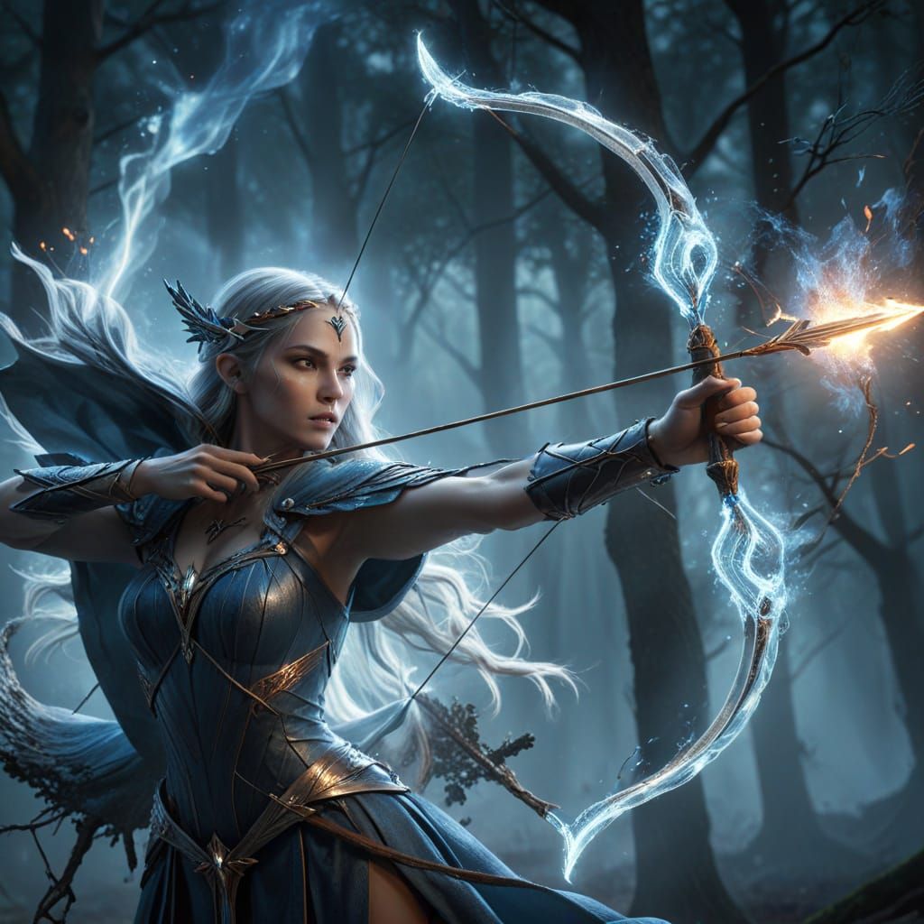 Goddess Fires Magical Energy Bow in Haunted Woods