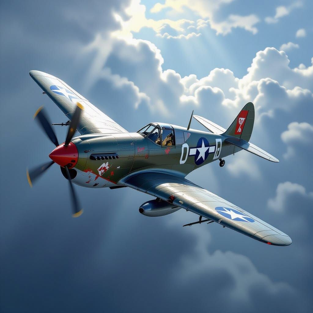 Weathered P-40 Warhawk in Dramatic Stormy Sky
