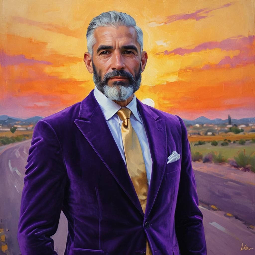 Elegant Man in Velvet Suit, Impressionist Portrait