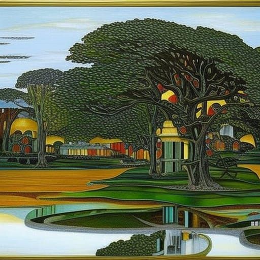 Caravan Park in Art Deco Surrealist Style